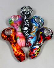 4.5'' Printed Silicone Hand Pipe With Honeycomb Glass Bowl