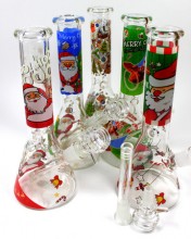 10'' Santa Claus Decal Glass Beaker Water Pipe With Down Stem With  Bowl