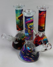 8'' Multi Design Decal Art Water Pipe With Down stem and Bowl