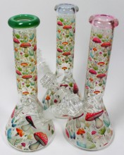 10'' 3D  Mushroom Decal Water Pipe Glass and Glass With Down stem and Bowl 