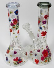 10'' Flower Decal Beaker Base Bong (Down Stem With Bowl)