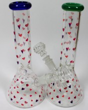 10'' GoG Heart Decal Water Pipe With 14mm Down Stem and Bowl