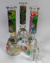 10'' Beaker Base Decals Cannabis Leaf Water Pipe ( Down stem  With Bowl)